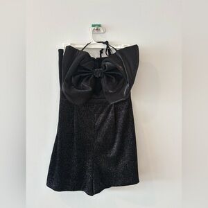 Black Strapless Dress with Bow Detail